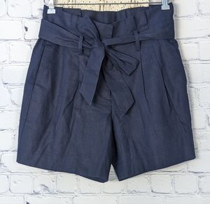 Boden Navy High-Waist Tie Linen Blend Shorts